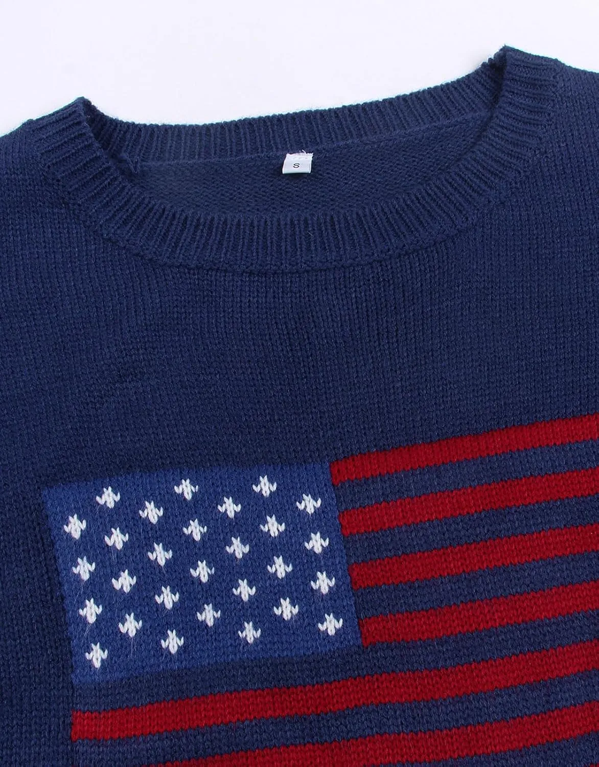 shermie Women's Long Sleeve Crew Neck Sweater Casual Lightweight American Flag Pullover Sweaters