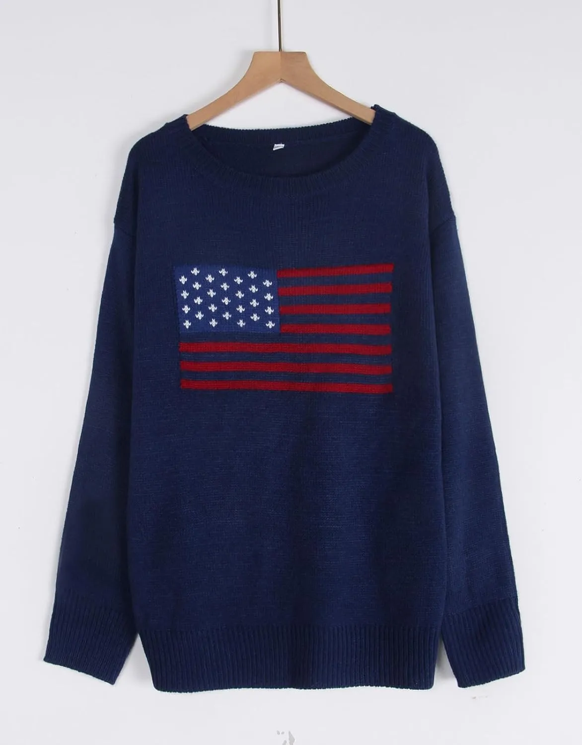 shermie Women's Long Sleeve Crew Neck Sweater Casual Lightweight American Flag Pullover Sweaters