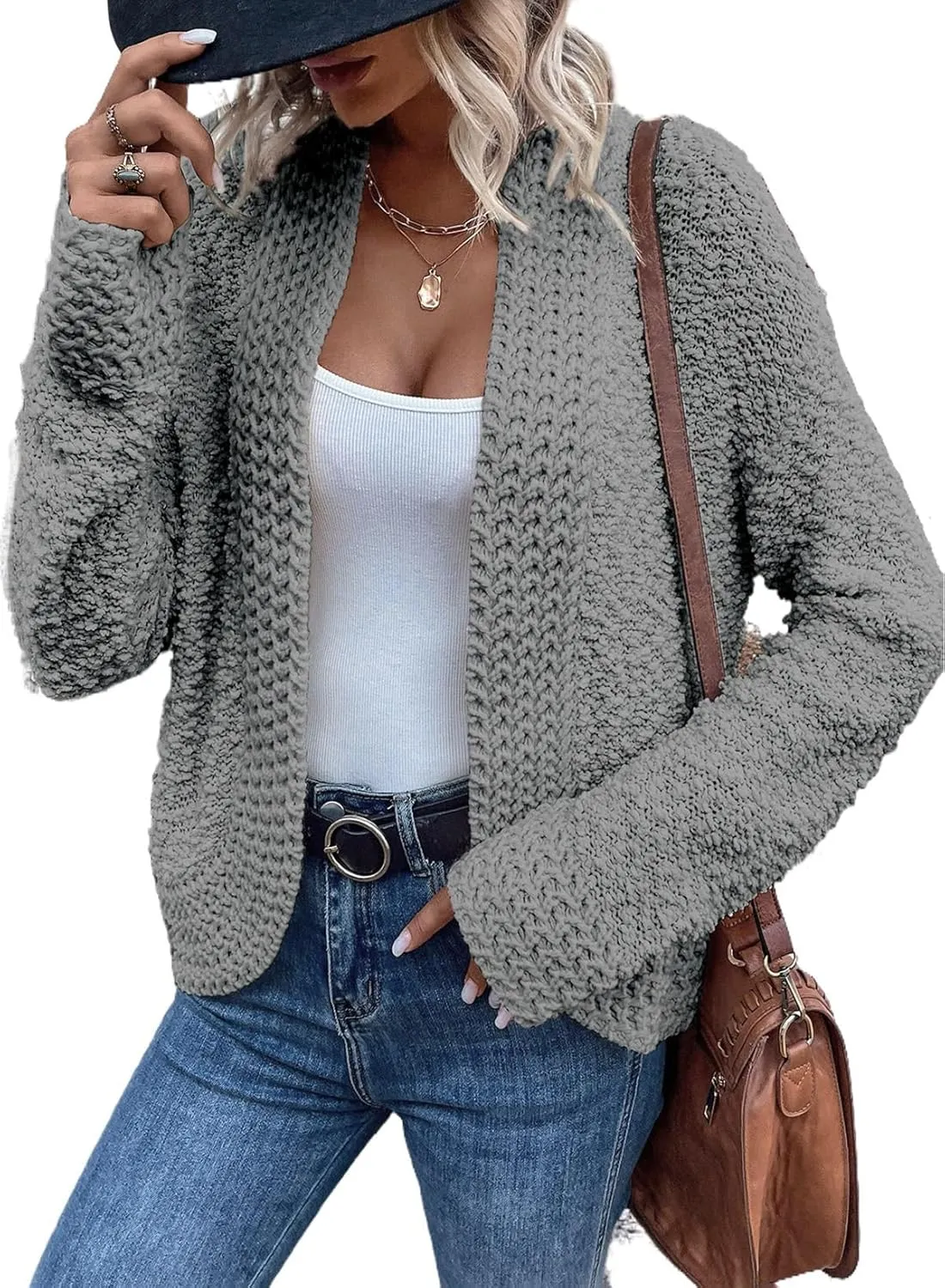 Sidefeel Women's Cardigans Sweaters Casual Long Sleeve Open Front Chunky Knit Coats 2024 Fall Fashion