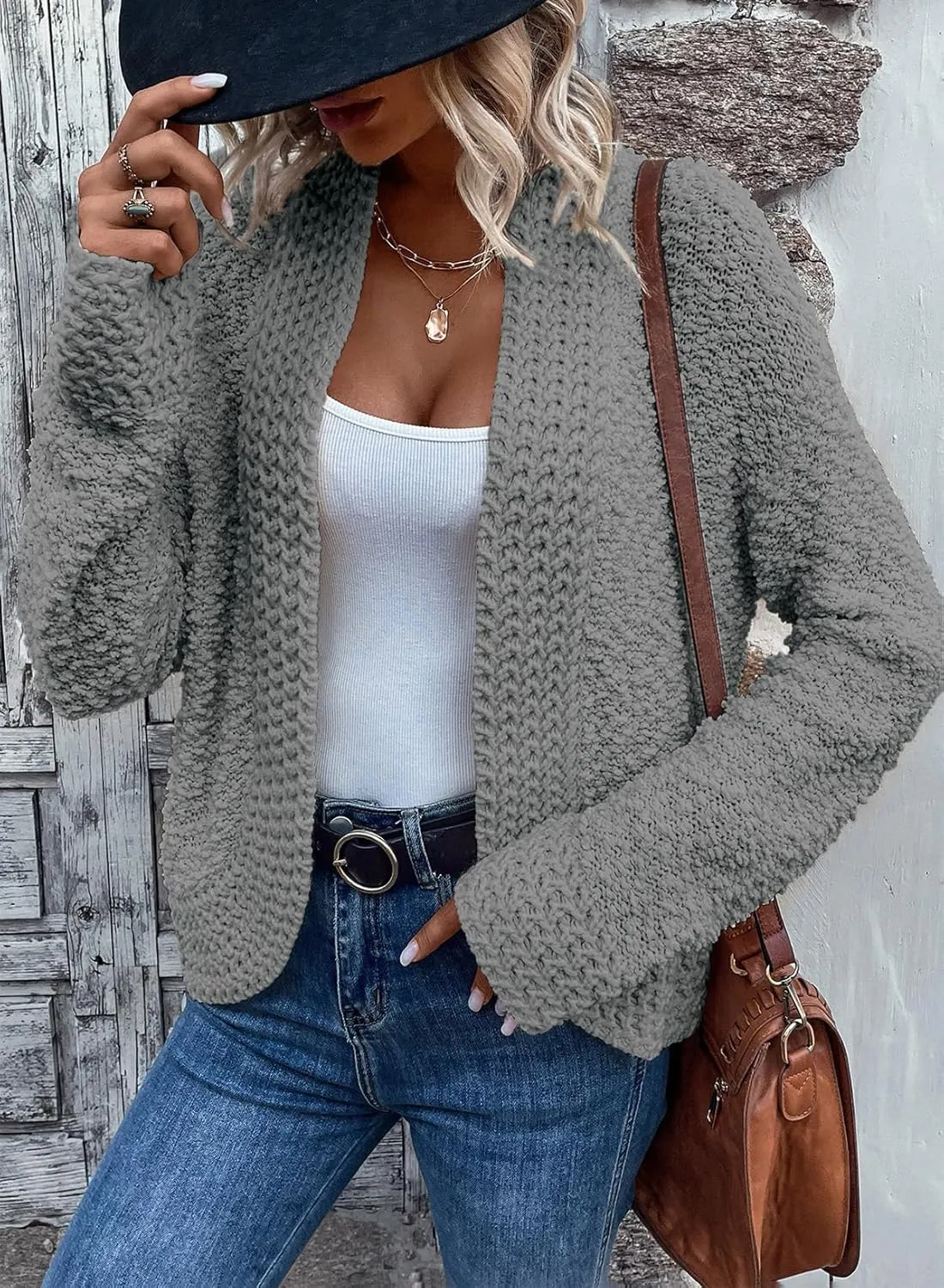 Sidefeel Women's Cardigans Sweaters Casual Long Sleeve Open Front Chunky Knit Coats 2024 Fall Fashion