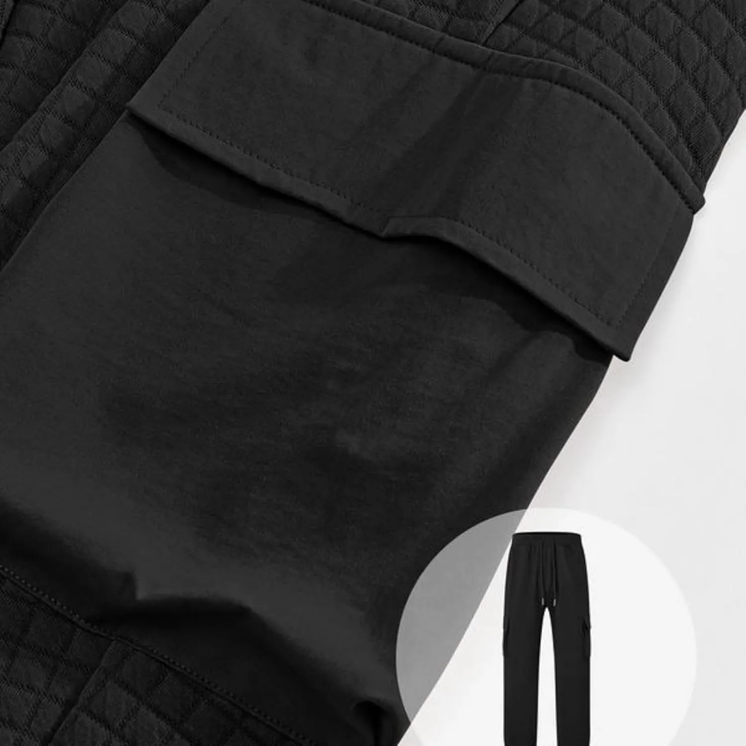 Sinzelimin Men's Cargo Pants Fashion Solid Drawstring Elastic Waist Multiple Pockets Loose Comfy Wide Leg Bound Feet Trouser