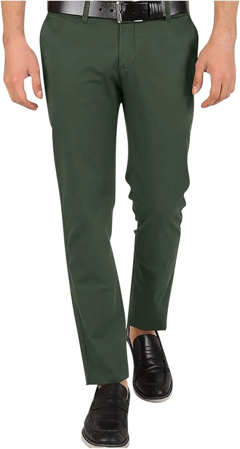 Sinzelimin Men's Suit Pants Fashion Solid Button Zipper Closure Slim Fit Comfy Business Casual Trouser Full Length Sweatpant