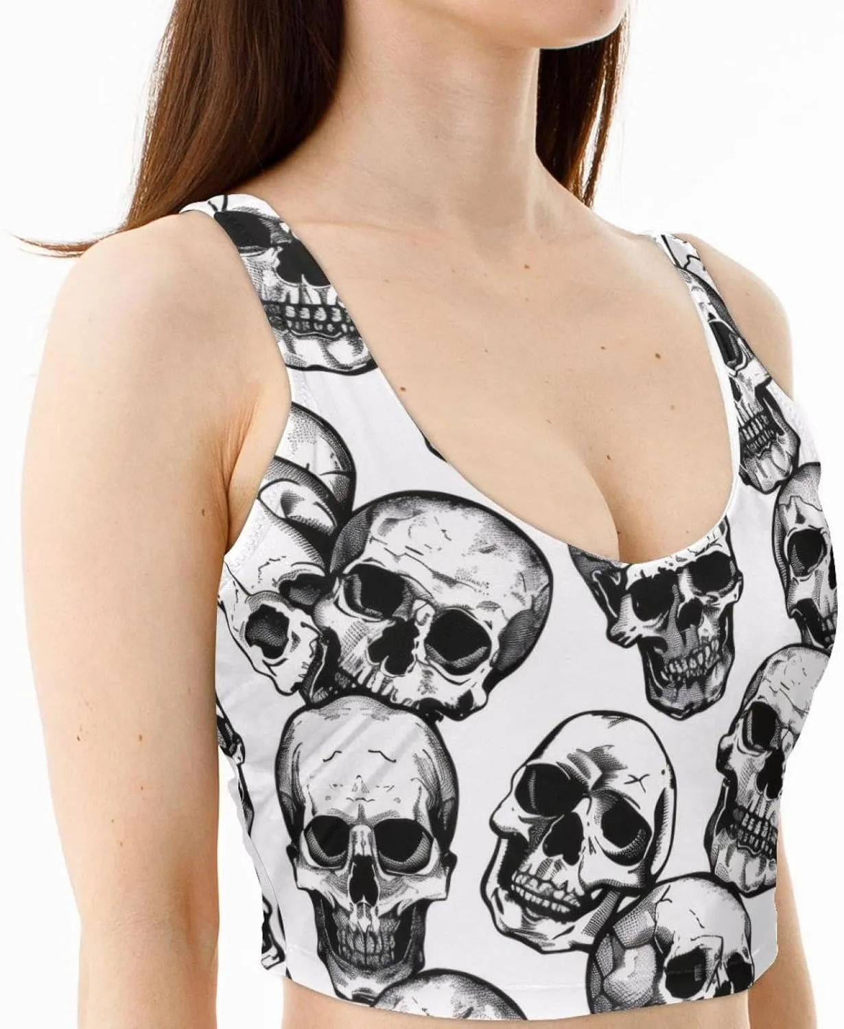 Skull Womens' Sports Bra, U Back Padded Sports Bra for Yoga Gym