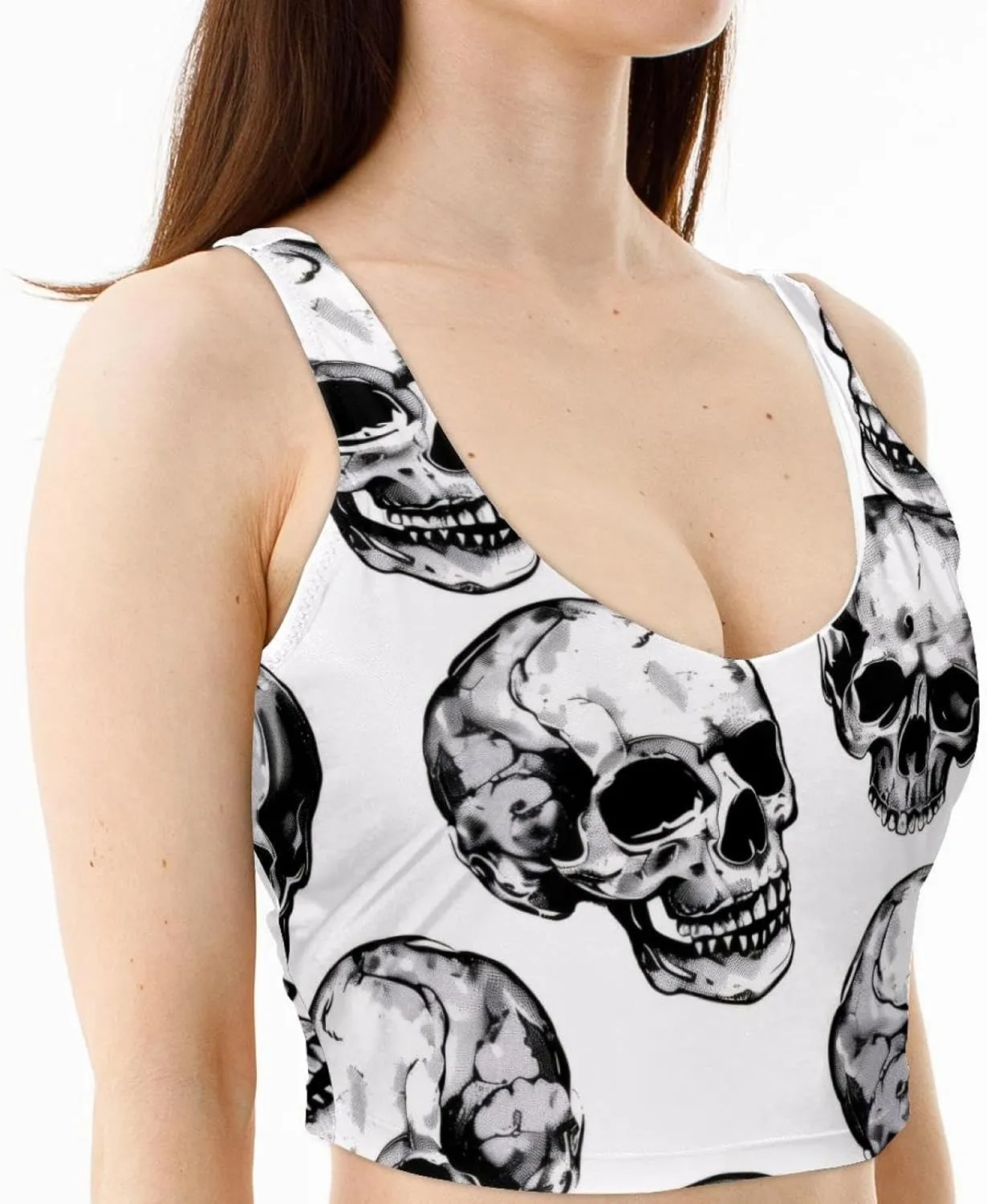 Skull Womens' Sports Bra, U Back Padded Sports Bra for Yoga Gym