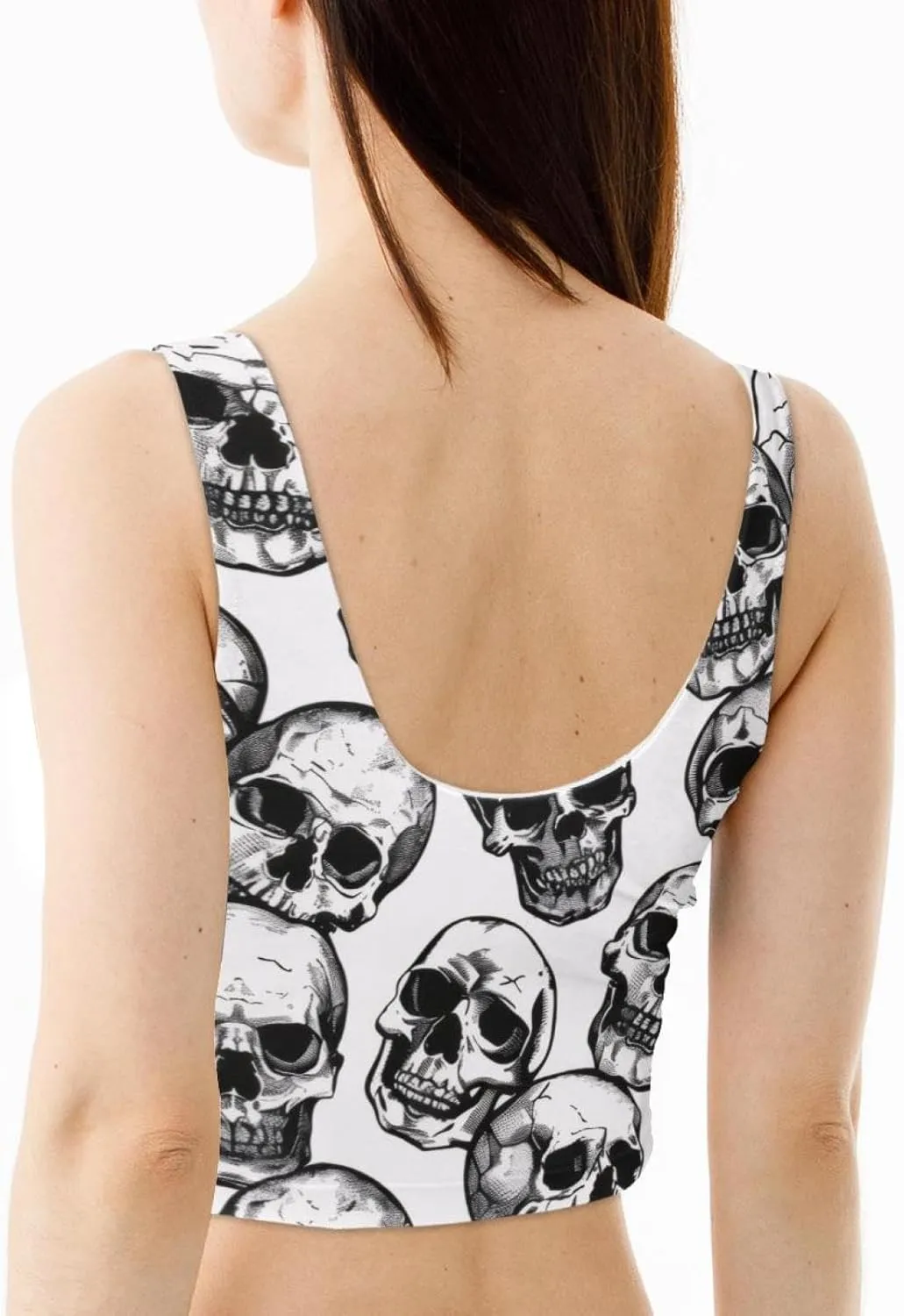 Skull Womens' Sports Bra, U Back Padded Sports Bra for Yoga Gym