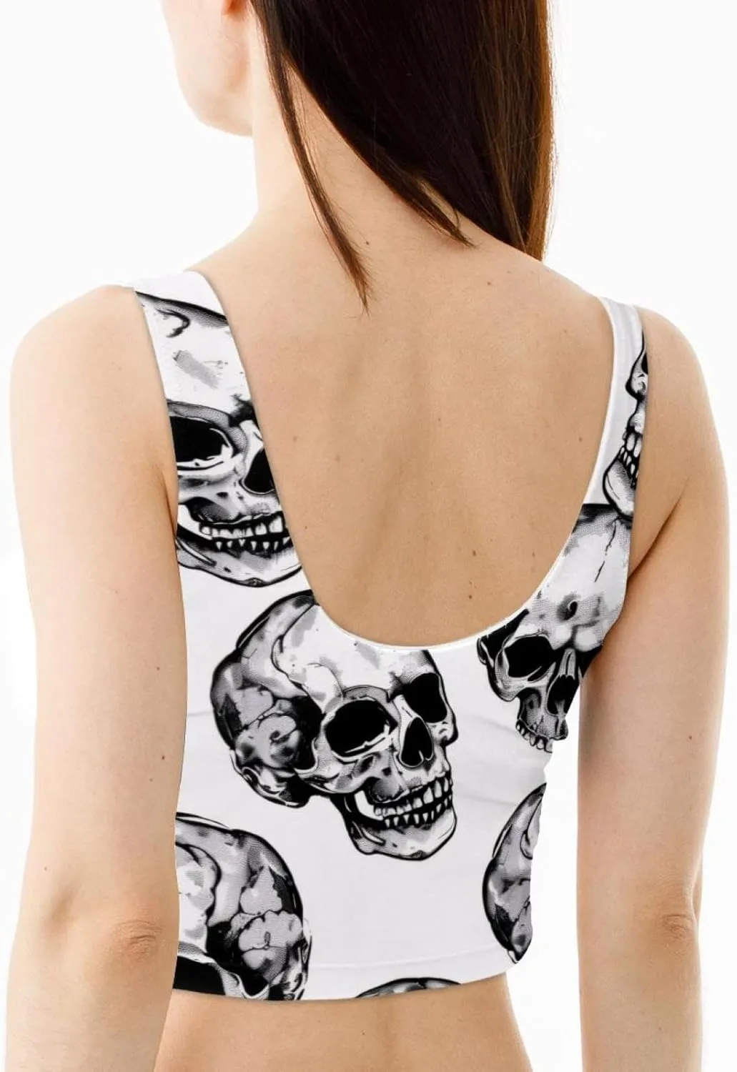 Skull Womens' Sports Bra, U Back Padded Sports Bra for Yoga Gym
