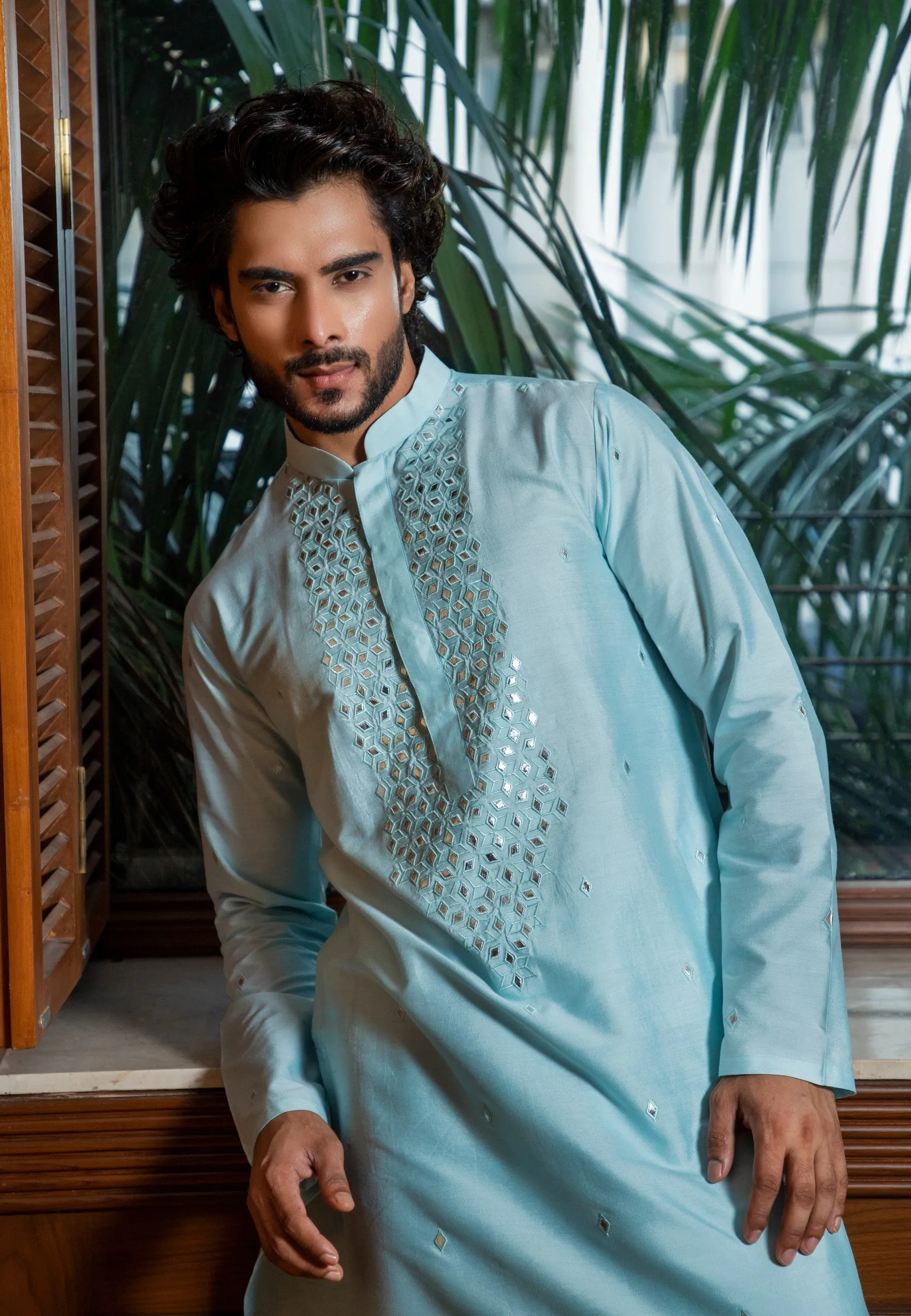 Sky Blue Embroidered Kurta Set