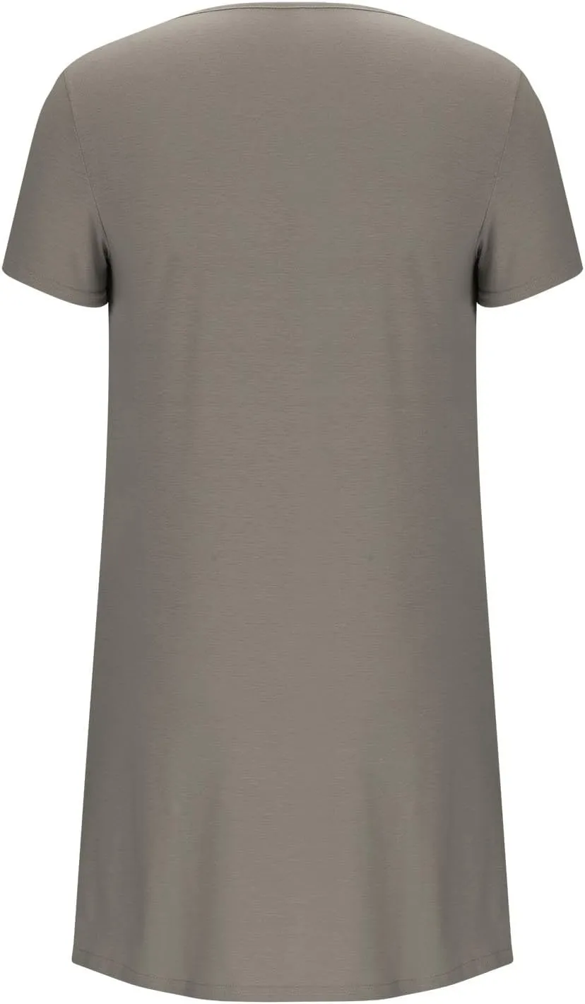 Sleep Shirts Women Short Sleeve Nightgown Round Neck Sleep Dress Pleated Night Shirts Loose Soft Nighty with Pockets