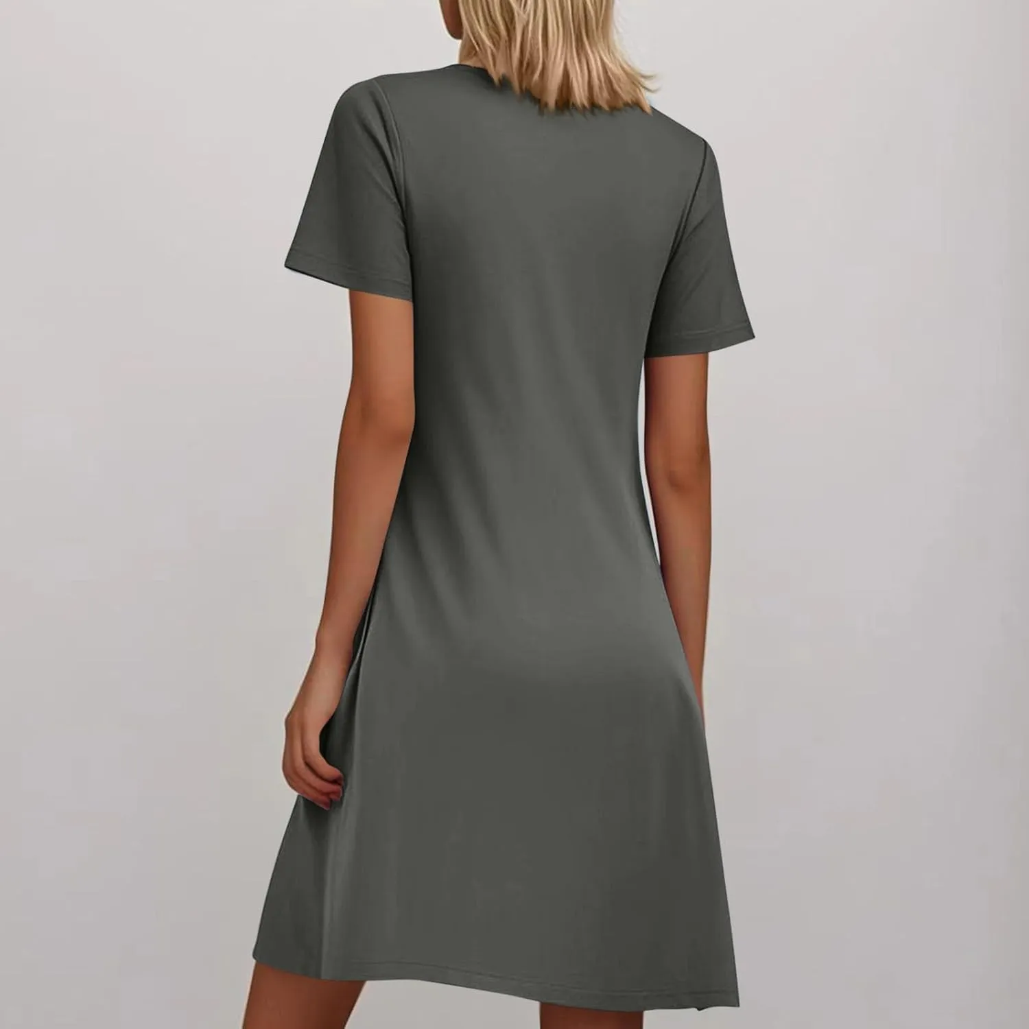 Sleep Shirts Women Short Sleeve Nightgown Round Neck Sleep Dress Pleated Night Shirts Loose Soft Nighty with Pockets