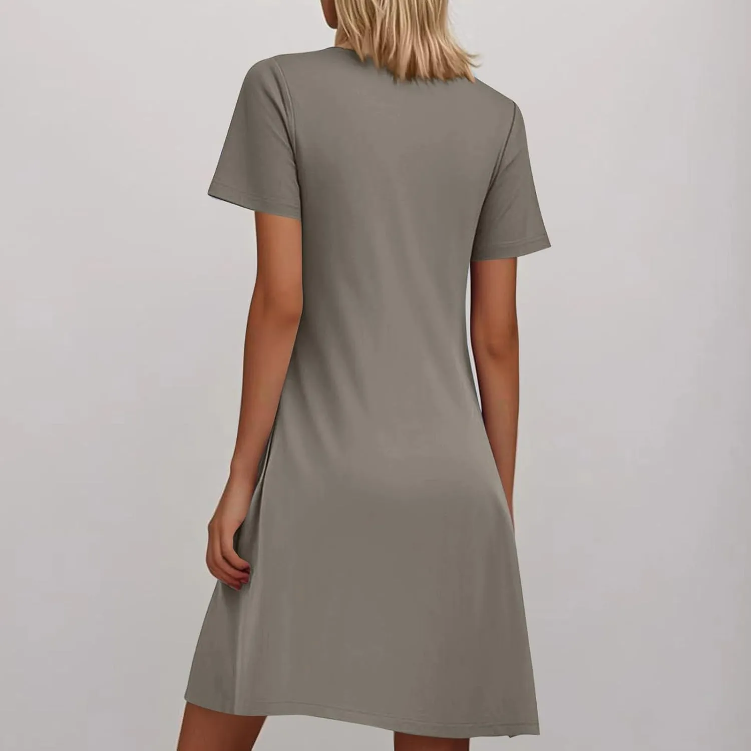 Sleep Shirts Women Short Sleeve Nightgown Round Neck Sleep Dress Pleated Night Shirts Loose Soft Nighty with Pockets