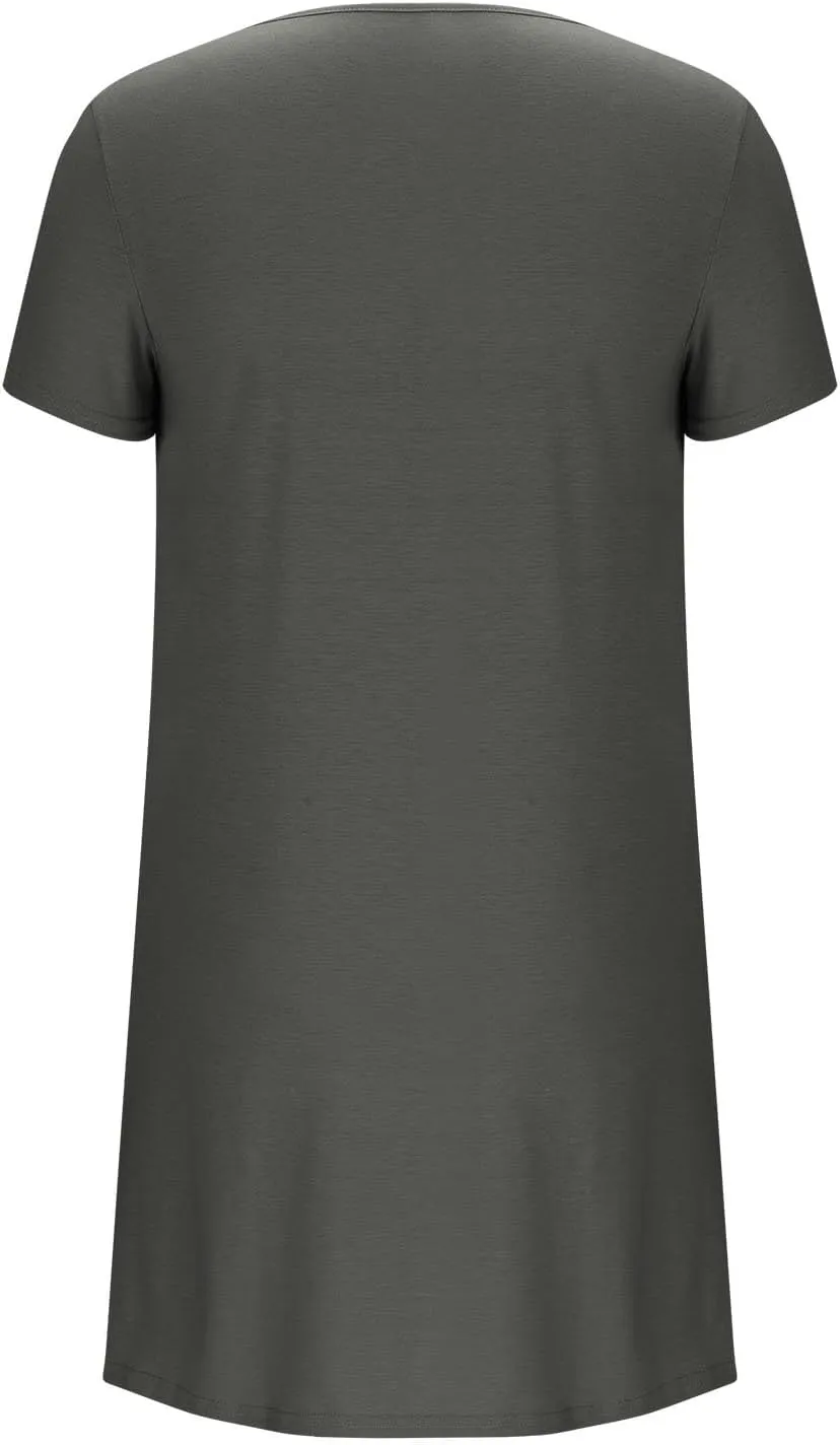 Sleep Shirts Women Short Sleeve Nightgown Round Neck Sleep Dress Pleated Night Shirts Loose Soft Nighty with Pockets