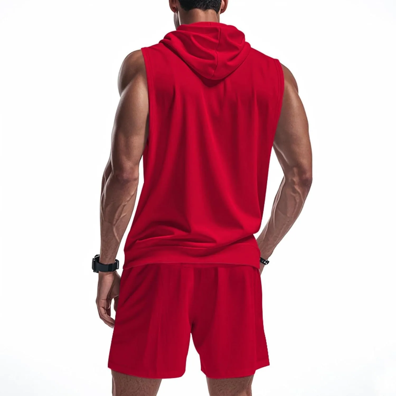 Sleeveless Hoodies for Men Zip Up 2 Piece Set Outfits Workout Hoodie Shorts Hooded Tank Tops Gym Tracksuit Sweatsuits