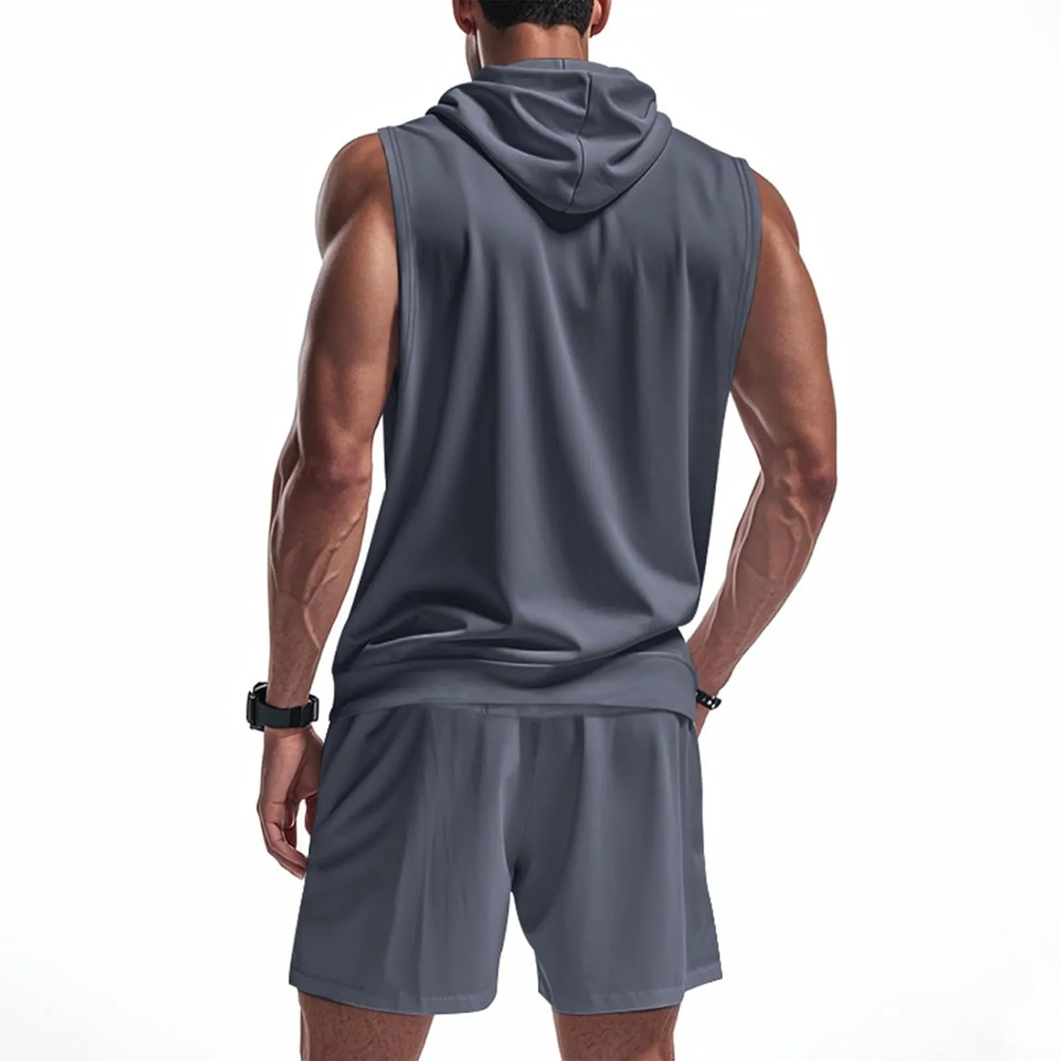 Sleeveless Hoodies for Men Zip Up 2 Piece Set Outfits Workout Hoodie Shorts Hooded Tank Tops Gym Tracksuit Sweatsuits