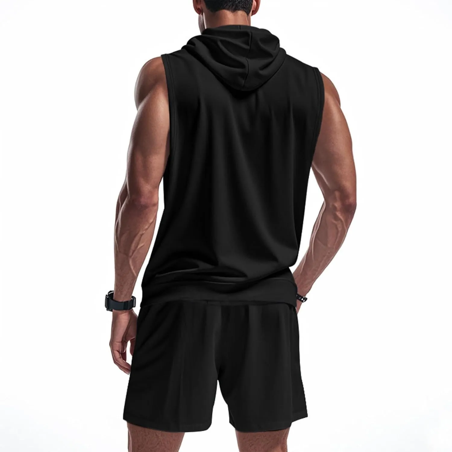 Sleeveless Hoodies for Men Zip Up 2 Piece Set Outfits Workout Hoodie Shorts Hooded Tank Tops Gym Tracksuit Sweatsuits