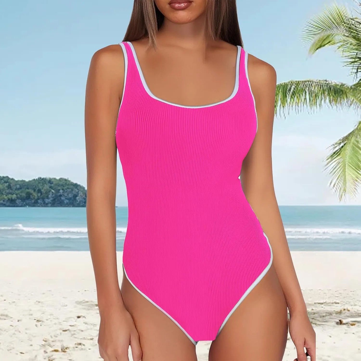 Slimming One Piece Swimsuit for Women Ribbed Tummy Control Bathing Suit Slimming Color Block Swimsuits Swimwear
