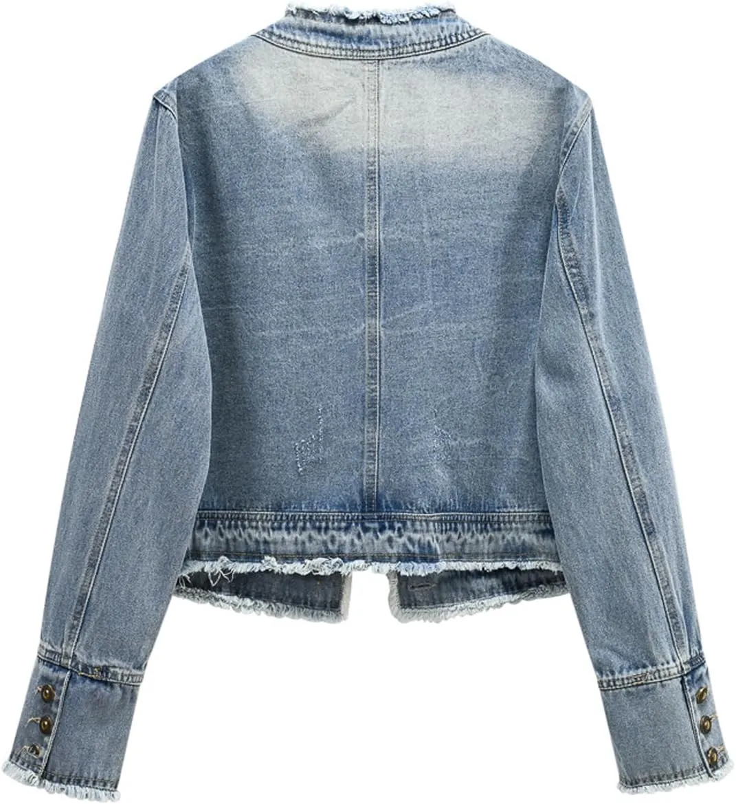 Snoly Women's Jean Buttons Ripped Denim Jackets Coats with Detachable Hood,Sherpa Fleece Linings And regular Jackets