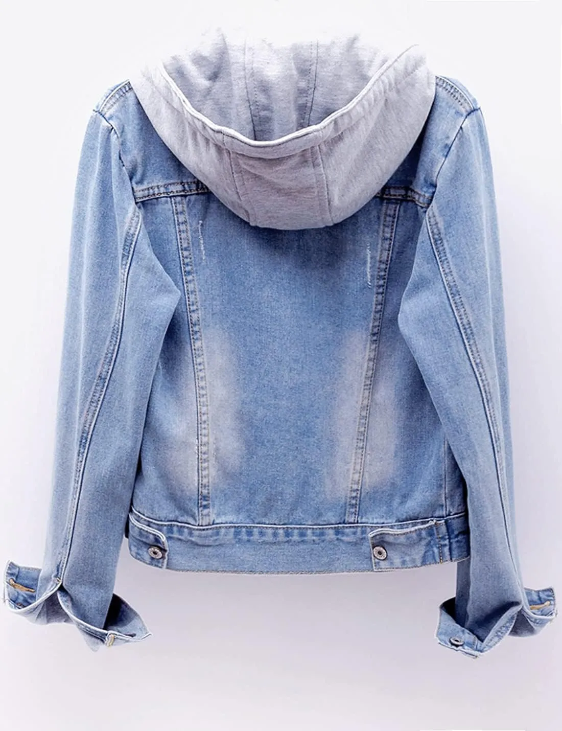Snoly Women's Jean Buttons Ripped Denim Jackets Coats with Detachable Hood,Sherpa Fleece Linings And regular Jackets