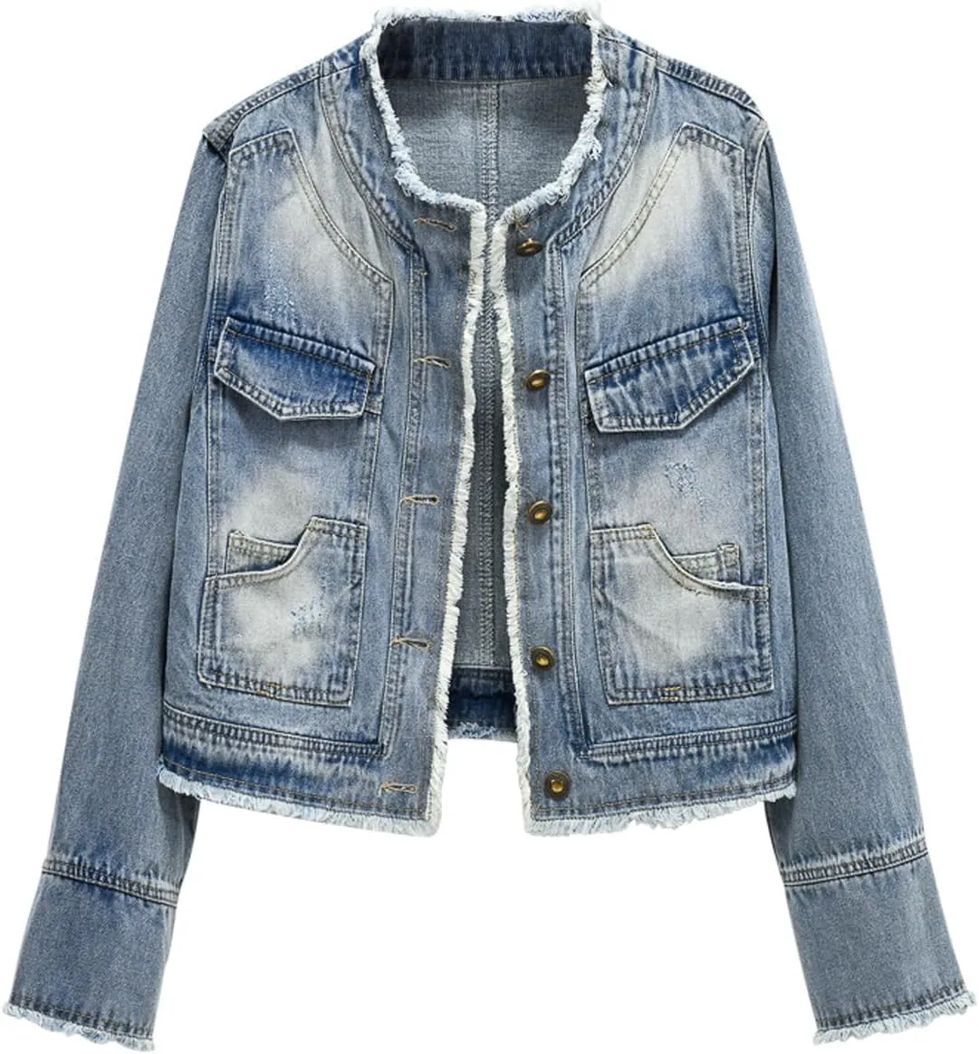 Snoly Women's Jean Buttons Ripped Denim Jackets Coats with Detachable Hood,Sherpa Fleece Linings And regular Jackets