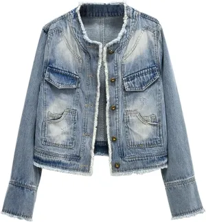 Snoly Women's Jean Buttons Ripped Denim Jackets Coats with Detachable Hood,Sherpa Fleece Linings And regular Jackets