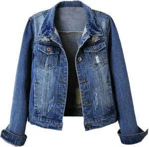 Snoly Women's Jean Buttons Ripped Denim Jackets Coats with Detachable Hood,Sherpa Fleece Linings And regular Jackets