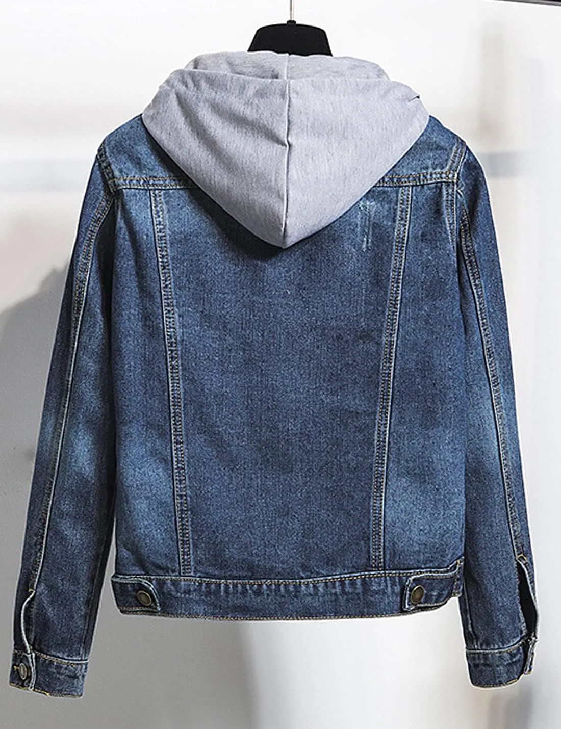 Snoly Women's Jean Buttons Ripped Denim Jackets Coats with Detachable Hood,Sherpa Fleece Linings And regular Jackets