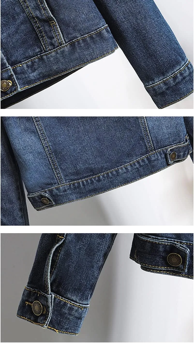 Snoly Women's Jean Buttons Ripped Denim Jackets Coats with Detachable Hood,Sherpa Fleece Linings And regular Jackets