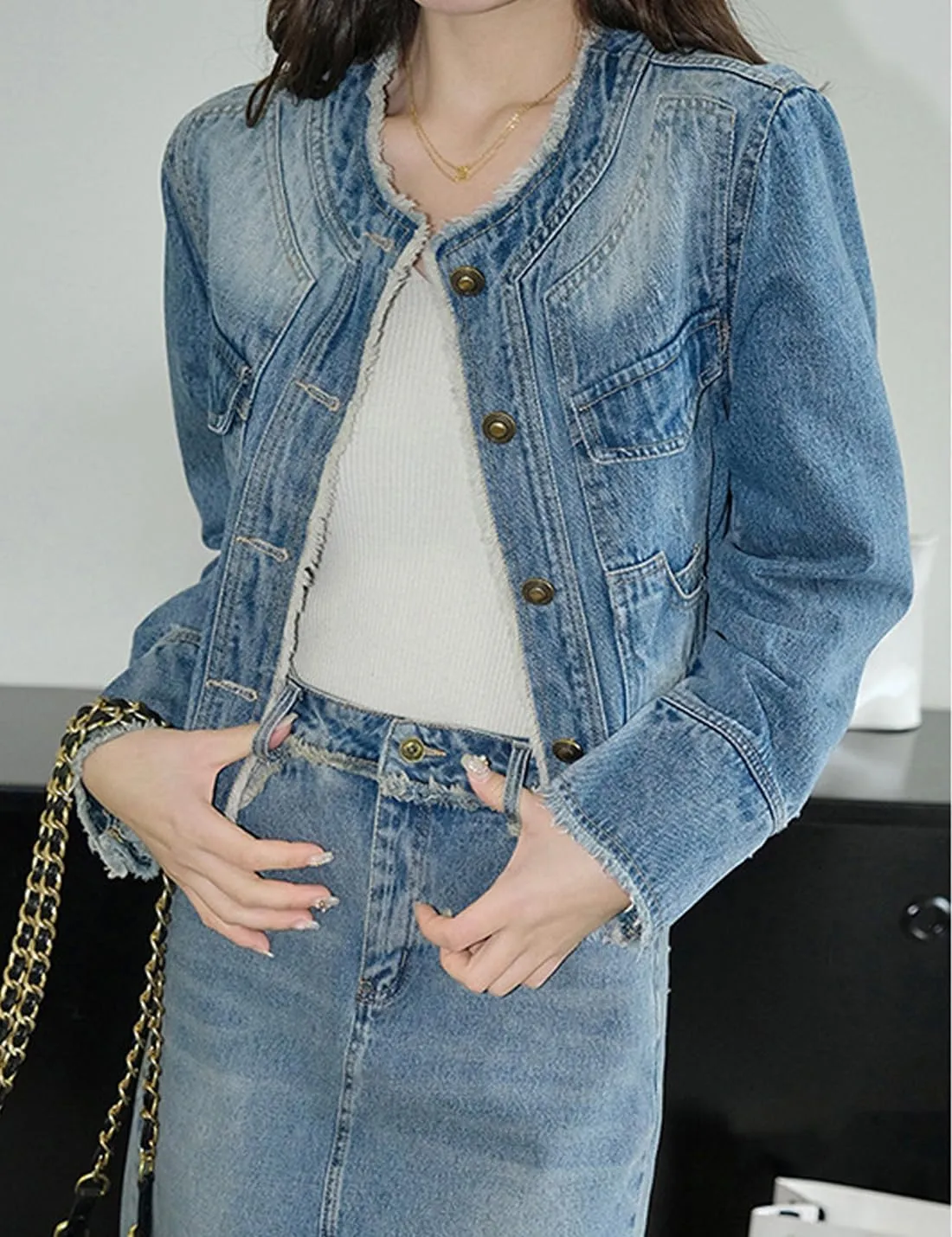 Snoly Women's Jean Buttons Ripped Denim Jackets Coats with Detachable Hood,Sherpa Fleece Linings And regular Jackets