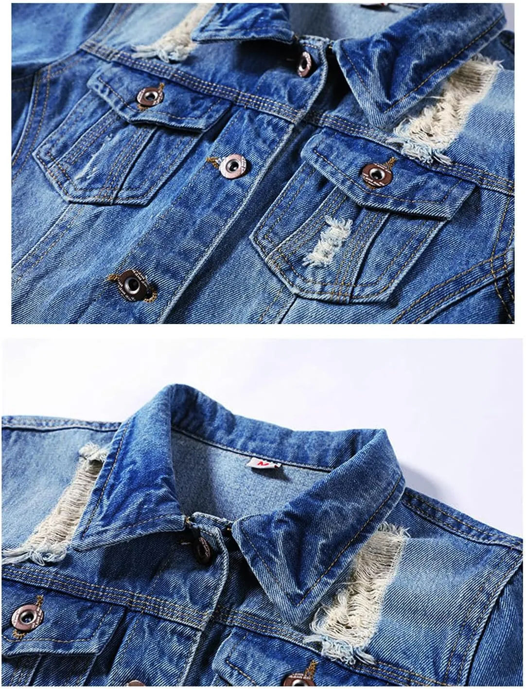 Snoly Women's Jean Buttons Ripped Denim Jackets Coats with Detachable Hood,Sherpa Fleece Linings And regular Jackets