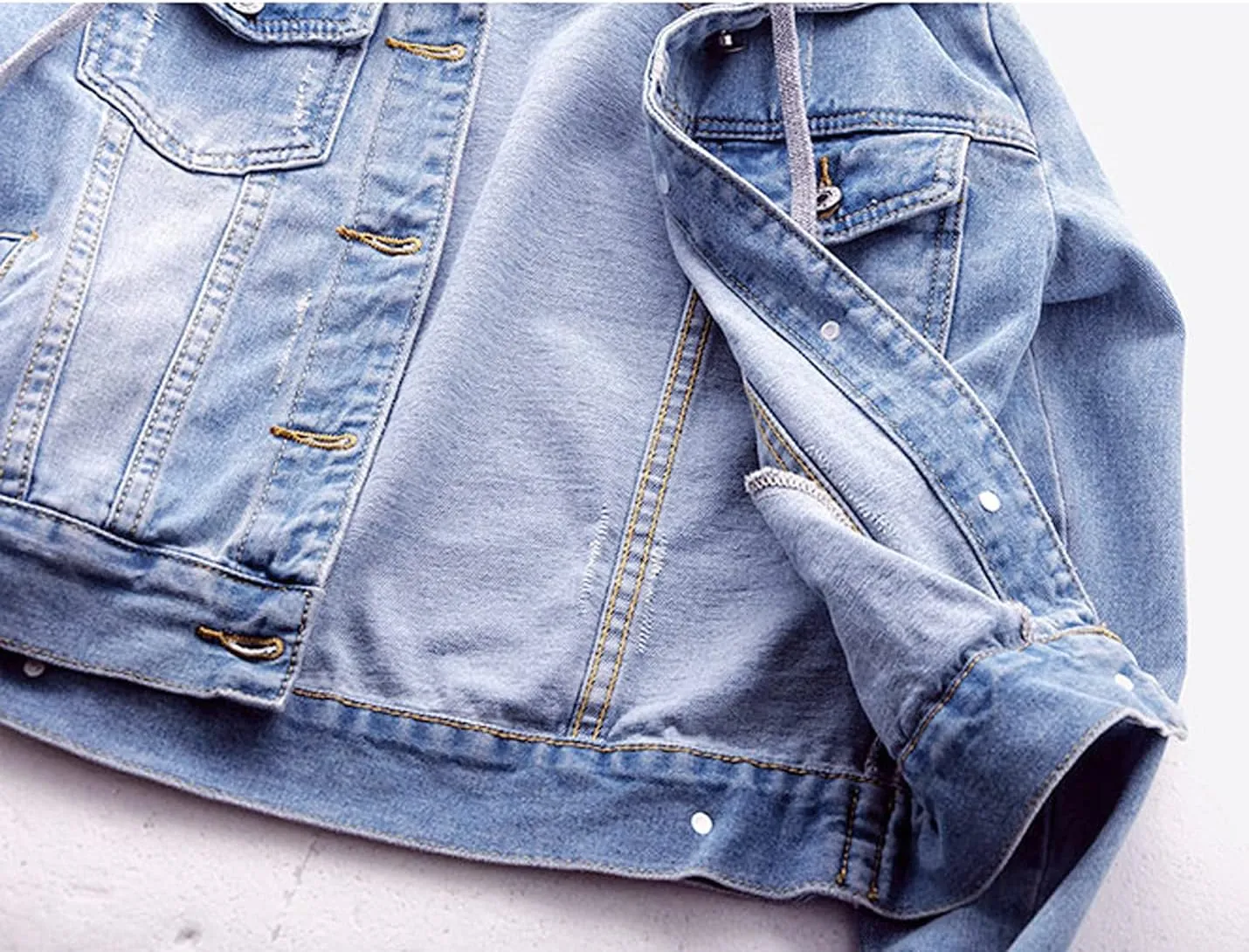 Snoly Women's Jean Buttons Ripped Denim Jackets Coats with Detachable Hood,Sherpa Fleece Linings And regular Jackets