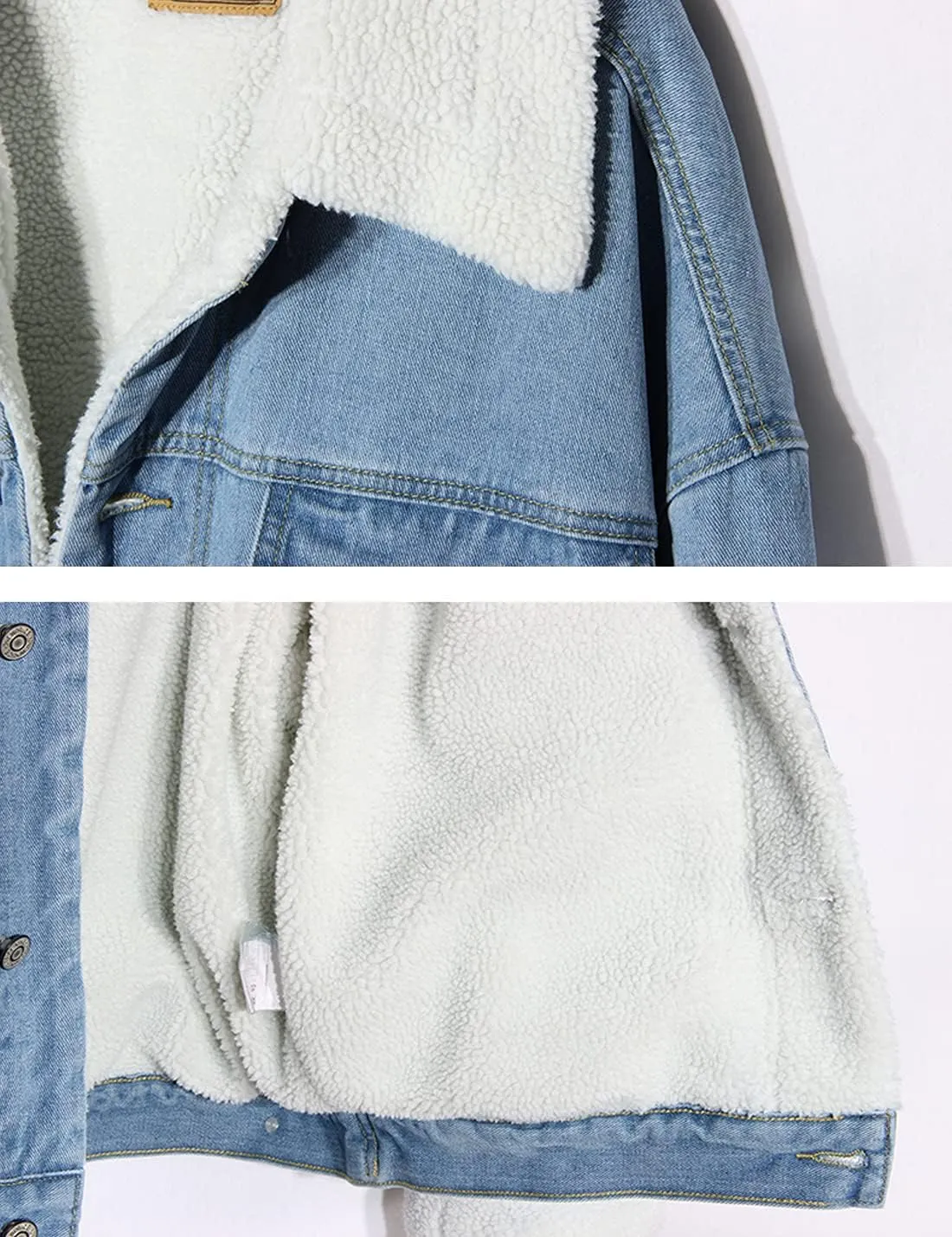 Snoly Women's Jean Buttons Ripped Denim Jackets Coats with Detachable Hood,Sherpa Fleece Linings And regular Jackets