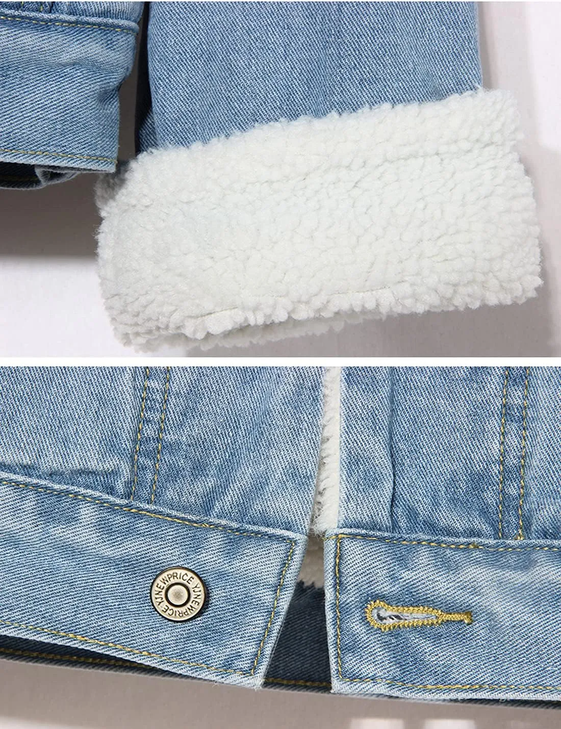 Snoly Women's Jean Buttons Ripped Denim Jackets Coats with Detachable Hood,Sherpa Fleece Linings And regular Jackets