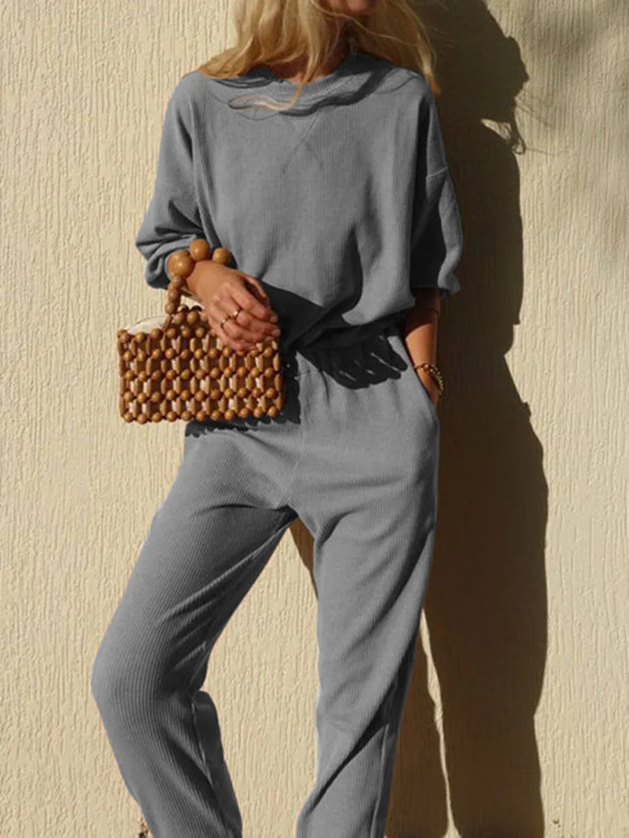 Solid Color Comfortable Long Sleeve Pocket Suit