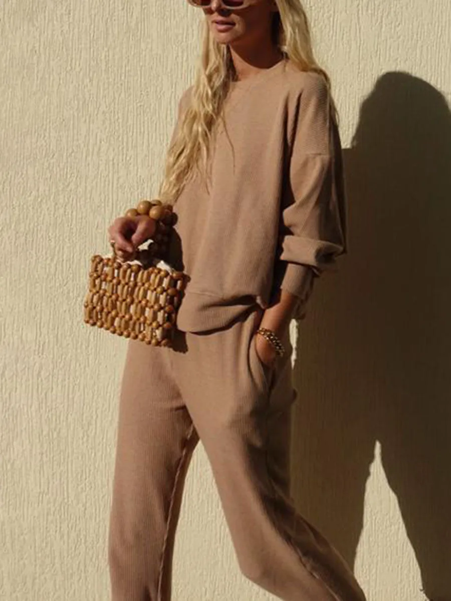 Solid Color Comfortable Long Sleeve Pocket Suit