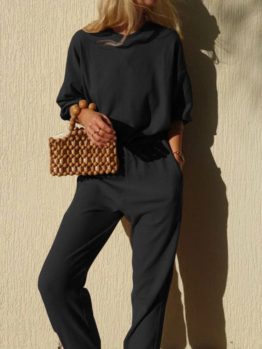 Solid Color Comfortable Long Sleeve Pocket Suit