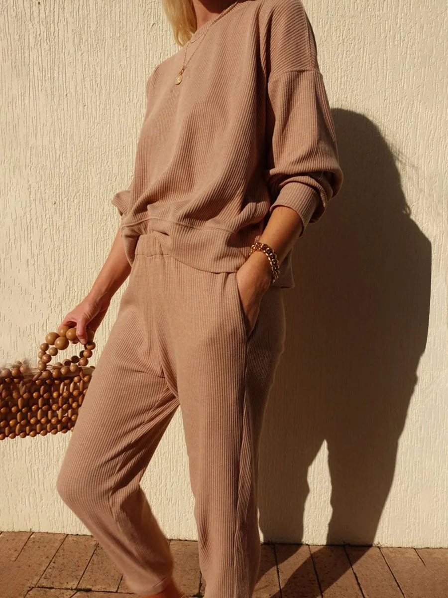 Solid Color Comfortable Long Sleeve Pocket Suit