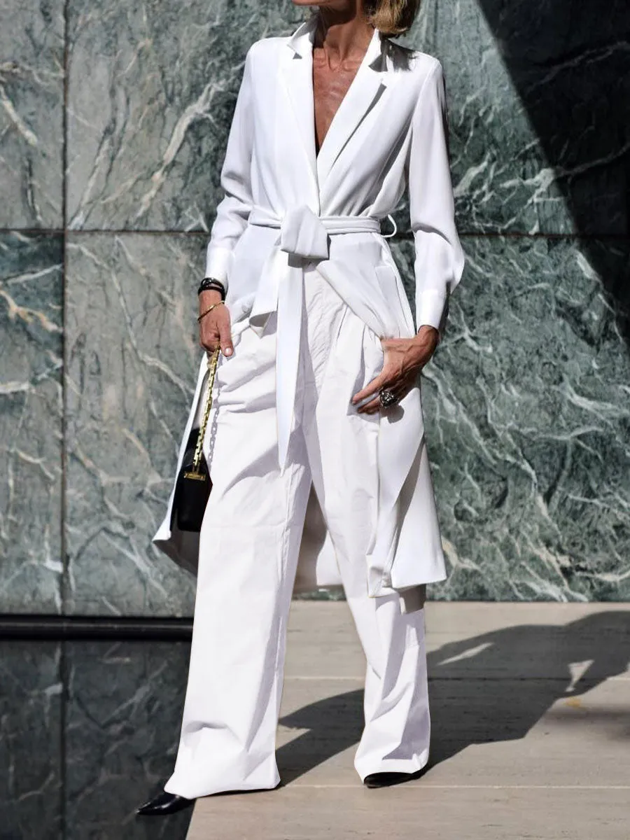 Solid Color Shirt and Pants Suit