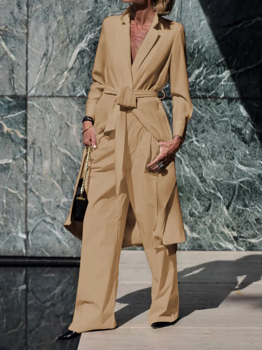 Solid Color Shirt and Pants Suit