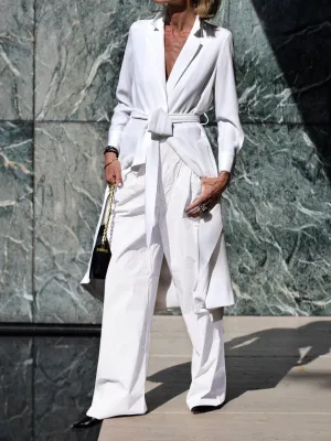 Solid Color Shirt and Pants Suit