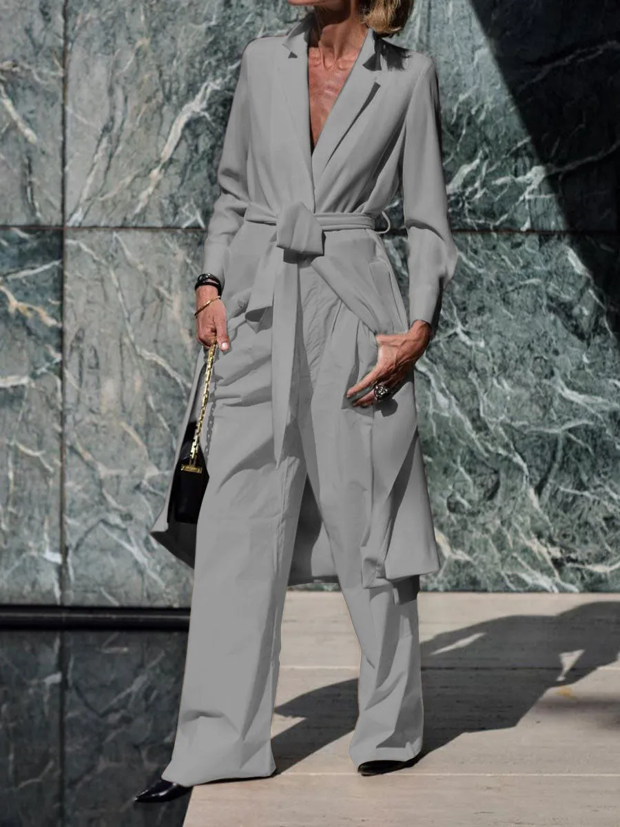 Solid Color Shirt and Pants Suit