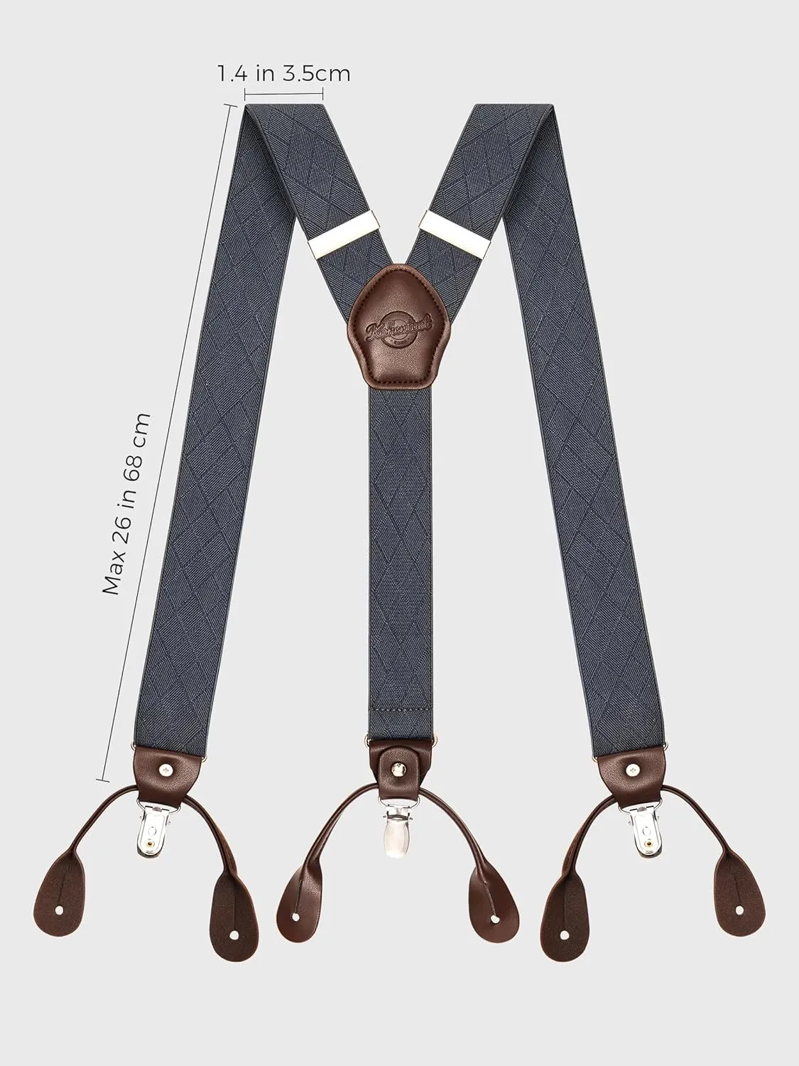 Suspenders for Men with Clip & 6 Buttons 1.4in Y-Shape Stainless Steel