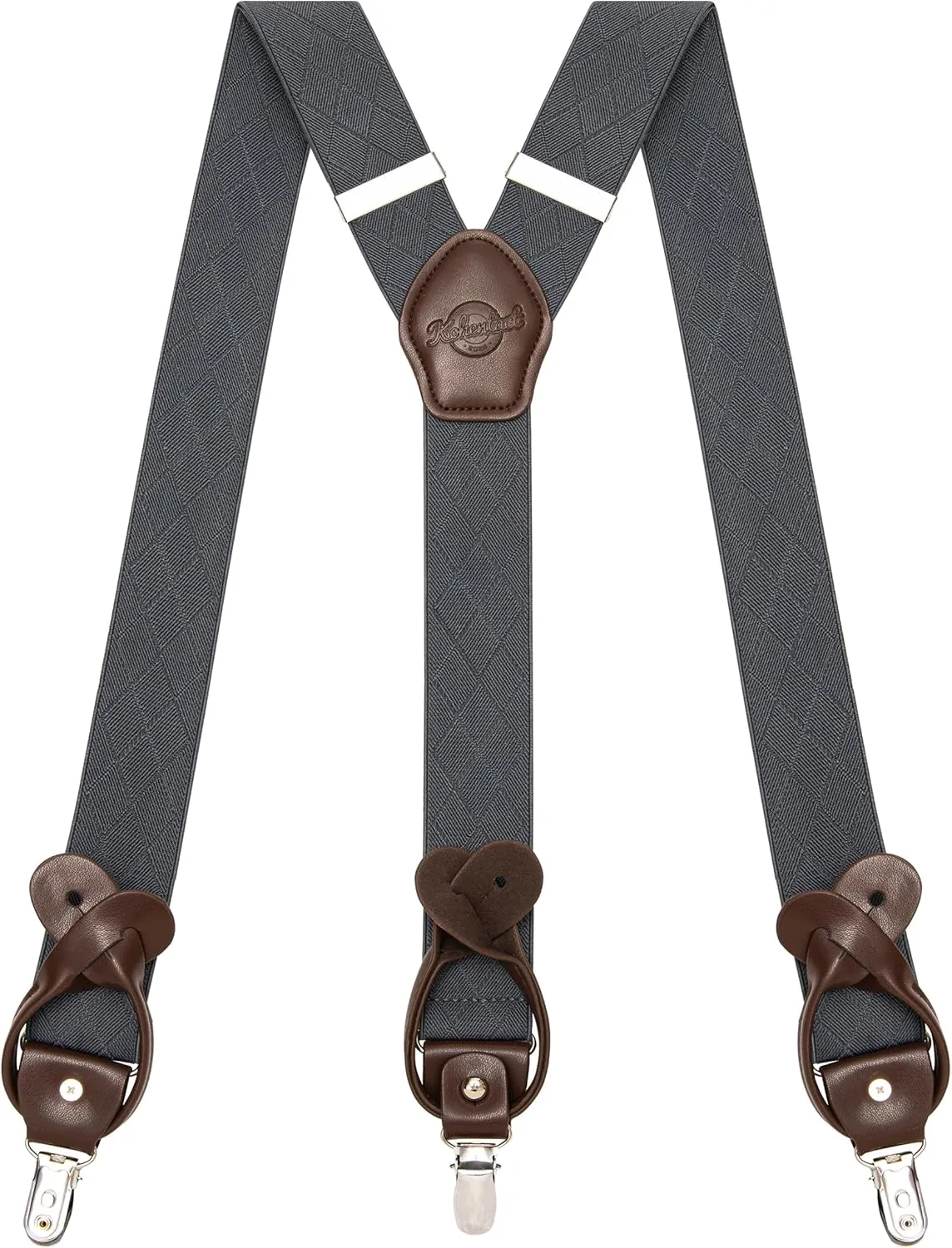 Suspenders for Men with Clip & 6 Buttons 1.4in Y-Shape Stainless Steel