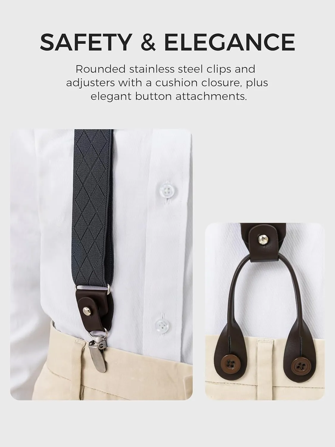 Suspenders for Men with Clip & 6 Buttons 1.4in Y-Shape Stainless Steel