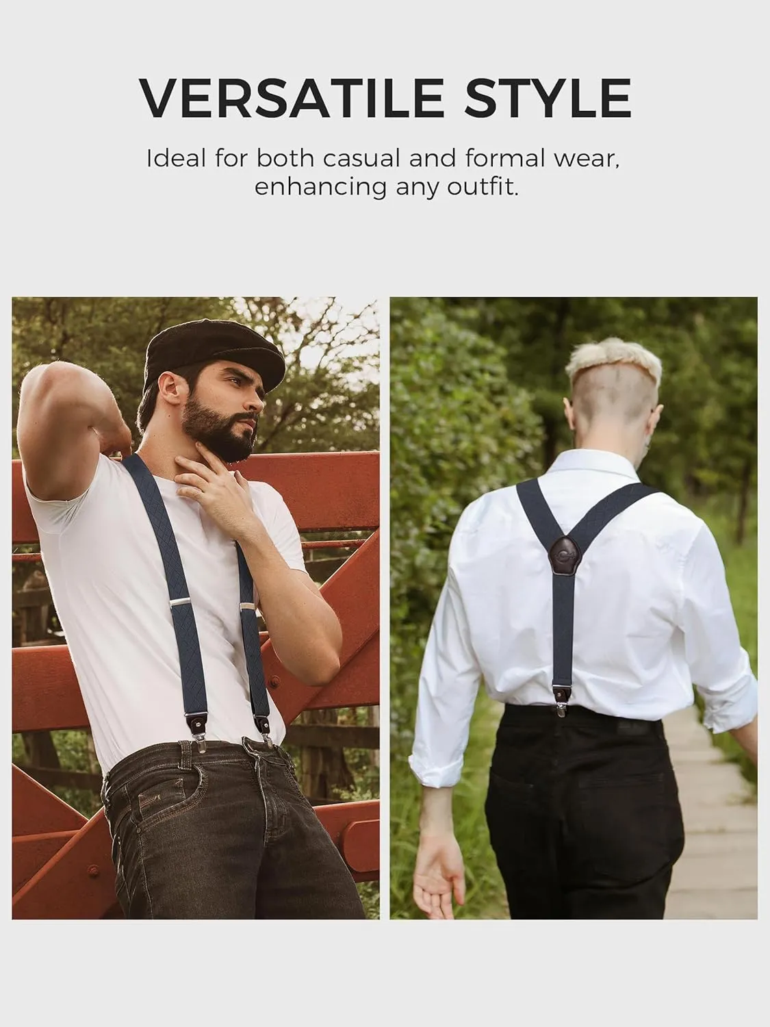 Suspenders for Men with Clip & 6 Buttons 1.4in Y-Shape Stainless Steel