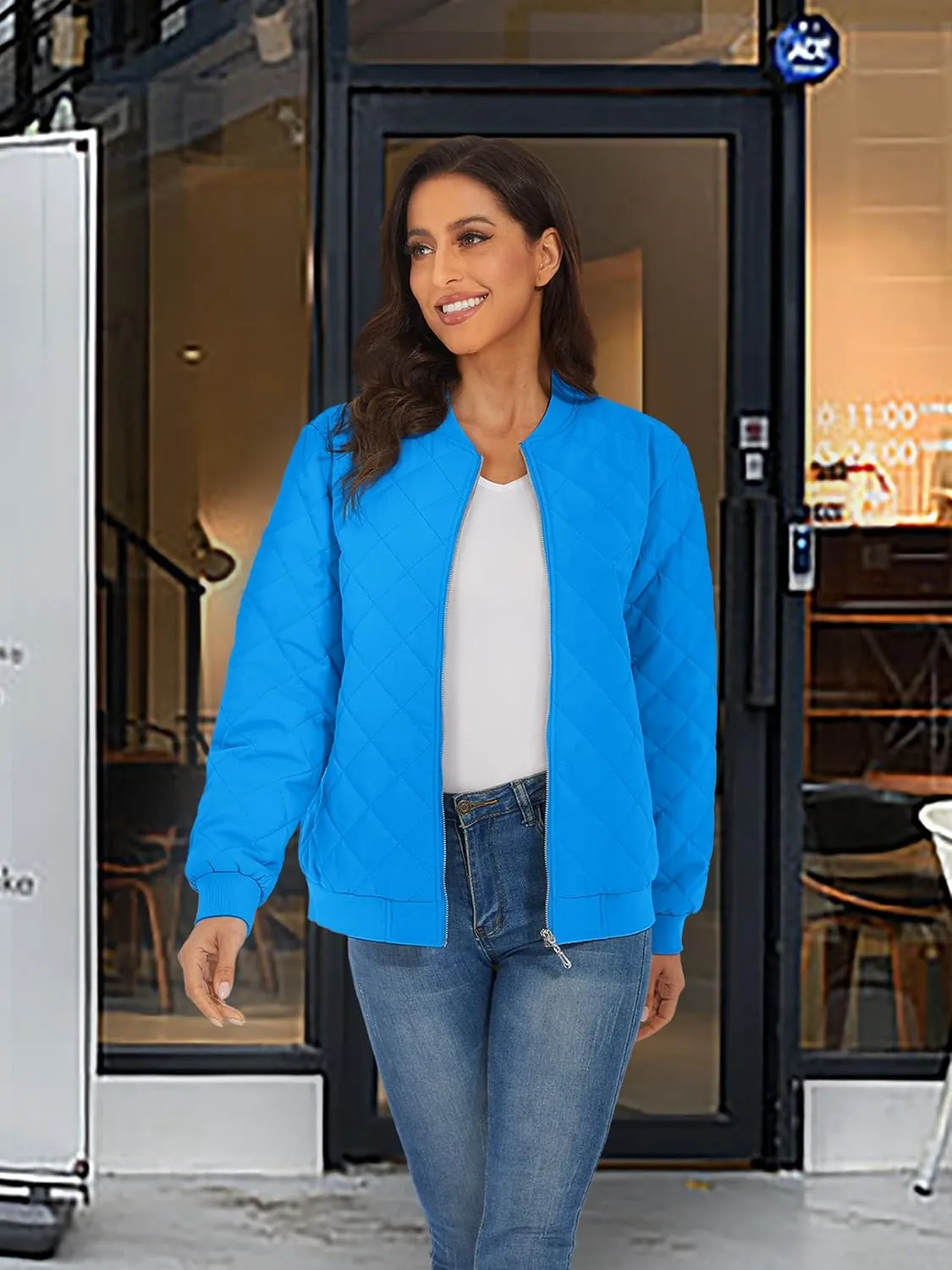 TACVASEN Women's Diamond Quilted Jackets Lightweight Casual Bomber Jacket Warm Winter Coats Full Zip with Pockets