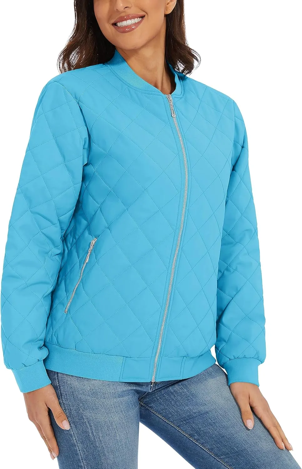 TACVASEN Women's Diamond Quilted Jackets Lightweight Casual Bomber Jacket Warm Winter Coats Full Zip with Pockets