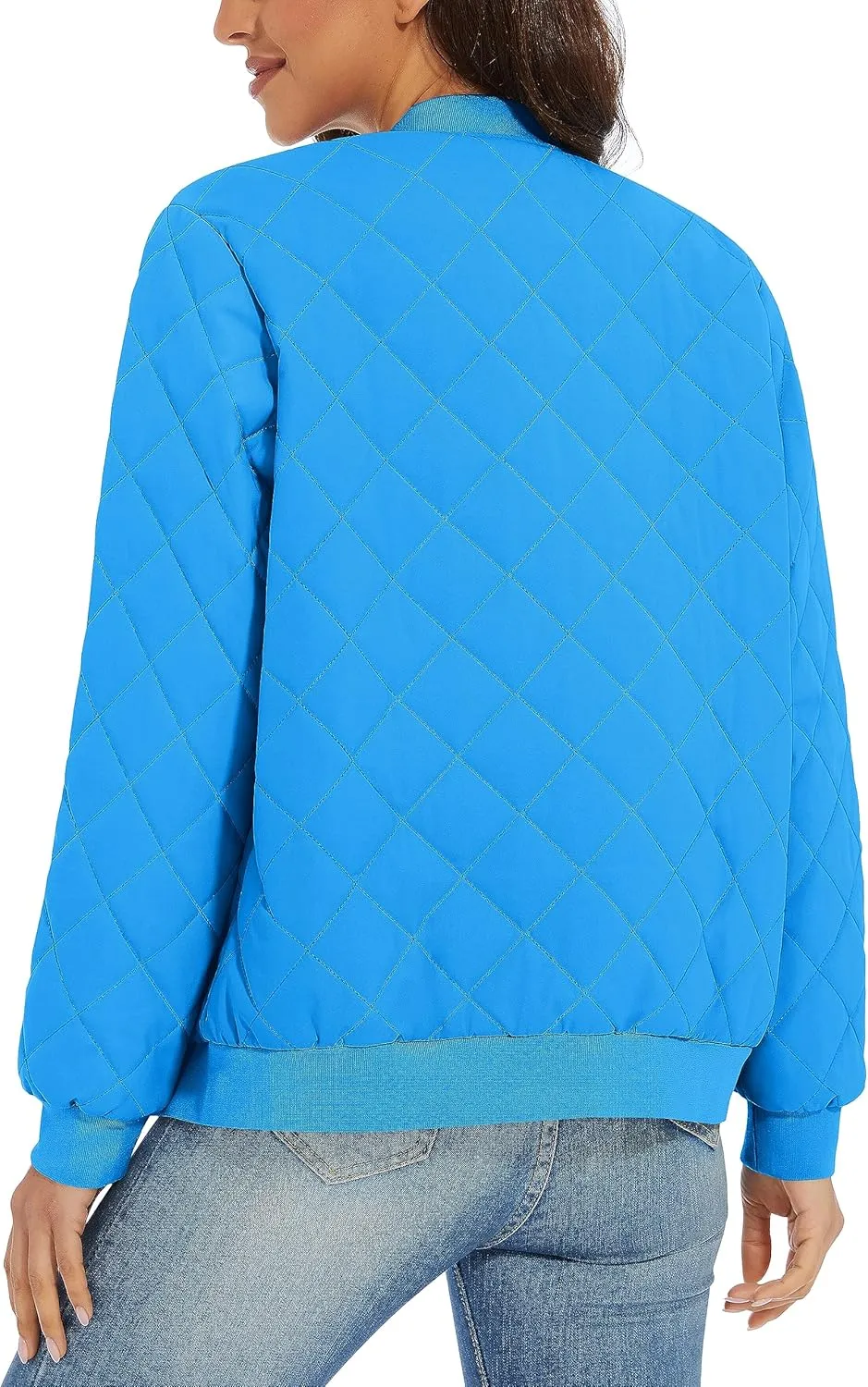 TACVASEN Women's Diamond Quilted Jackets Lightweight Casual Bomber Jacket Warm Winter Coats Full Zip with Pockets