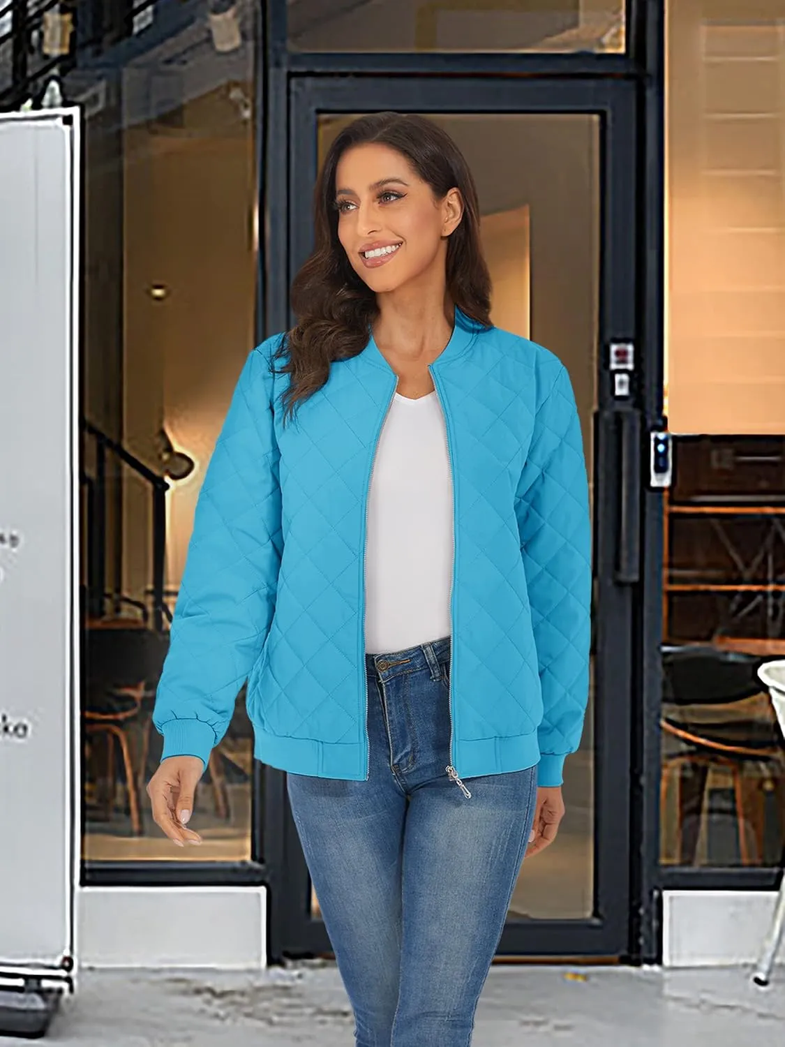 TACVASEN Women's Diamond Quilted Jackets Lightweight Casual Bomber Jacket Warm Winter Coats Full Zip with Pockets
