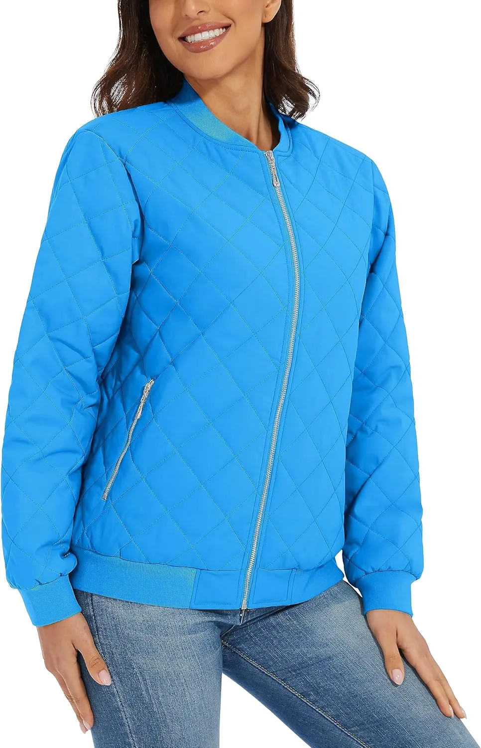 TACVASEN Women's Diamond Quilted Jackets Lightweight Casual Bomber Jacket Warm Winter Coats Full Zip with Pockets