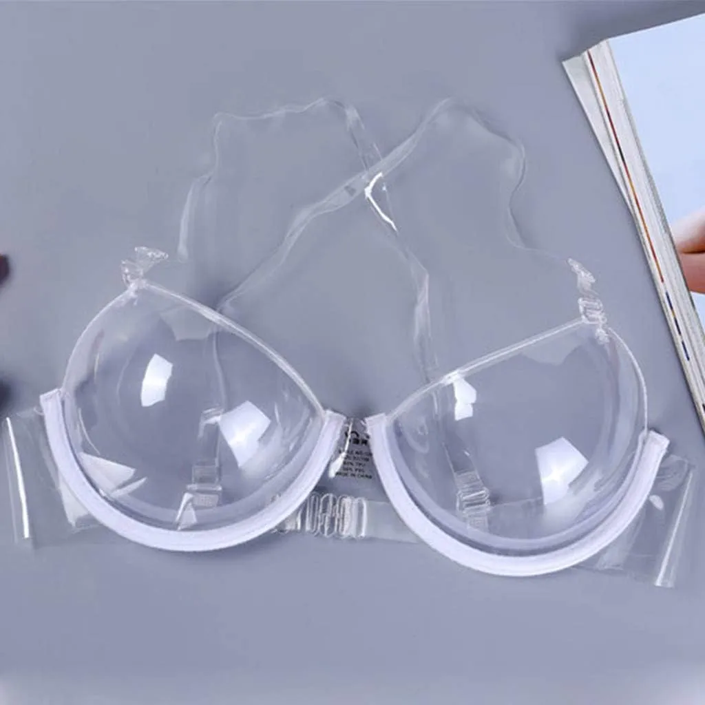 TANGNADE Invisible Transparent Ultra-fine Strap Plastic Bra Disposable Underwear Bra for Ladies Women