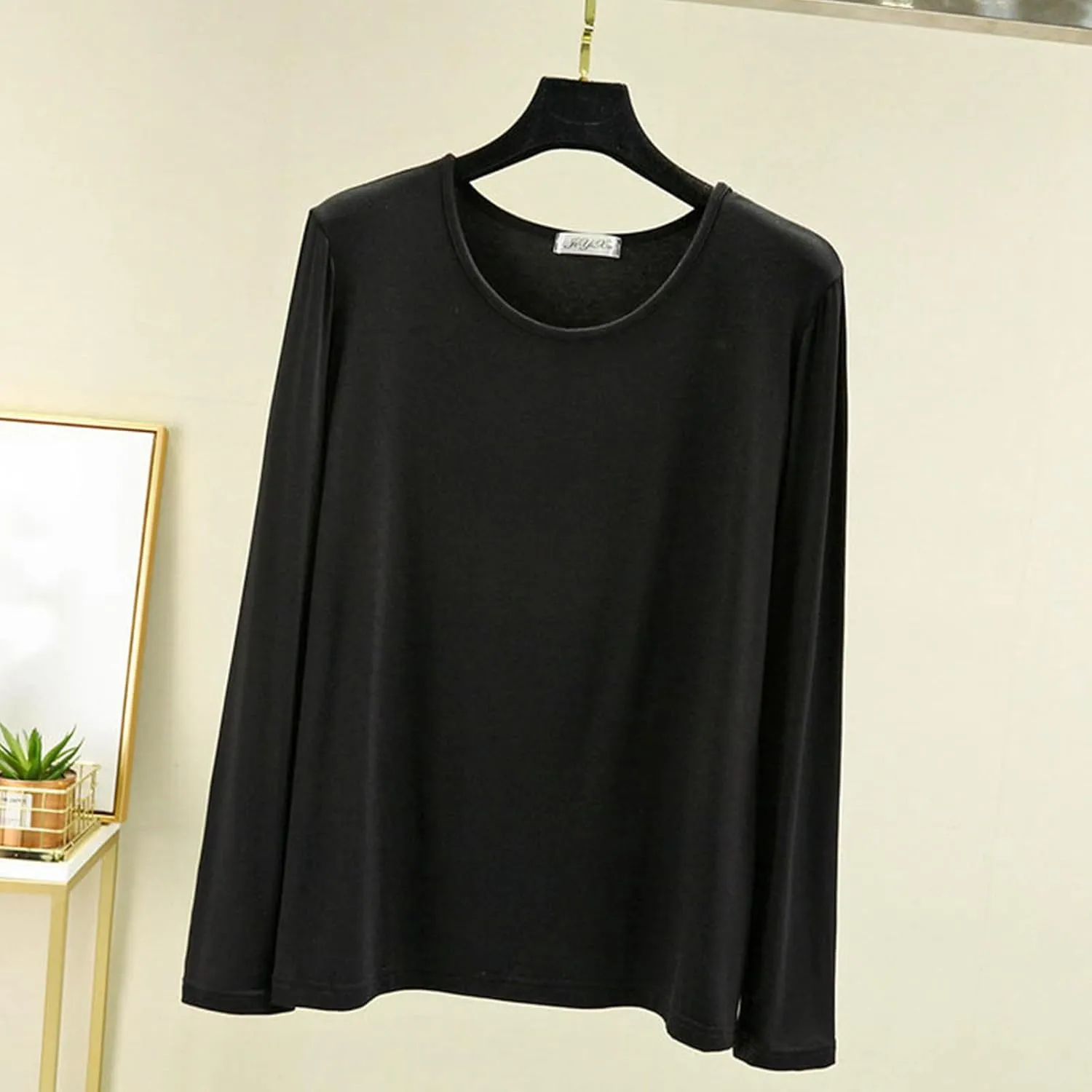 TANGNADE Women's Long Sleeve Sleep T-Shirt Crew Neck Pajama Tops Nightwear Comfy Shirts Trendy Fashion Lounge Clothes